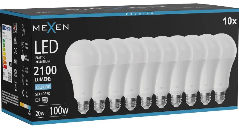 Mexen Nova 10x żarówka LED E27, A70, 20W, Zimna - 6500K, 2100 lm - L100-E27-2065-01x10