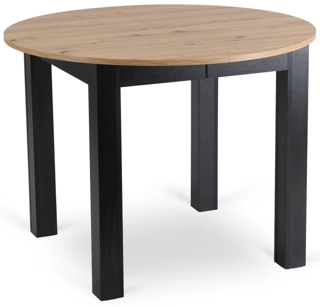 Zestaw Stół Okrągły Rozkładany HARRY 102-142 cm Dąb Artisan/Czarny i 4 Krzesła Tapicerowane ROBIN 2 Beżowe Nowoczesne