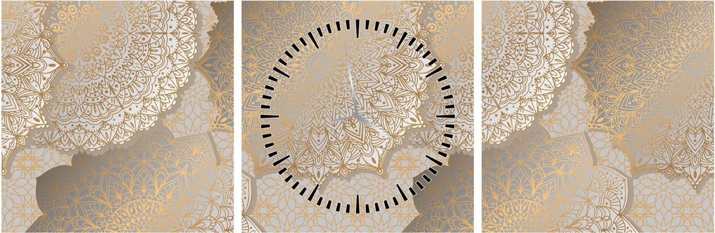 Obraz - Mandale w złotych odcieniach (z zegarem) (90x30 cm)