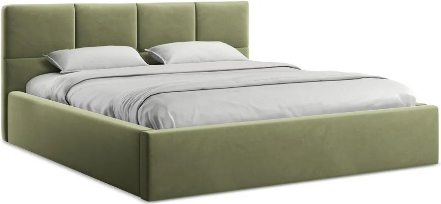 Zielone aksamitne tapicerowane łóżko dwuosobowe ze schowkiem ze stelażem 140x200 cm Hiko – Makamii