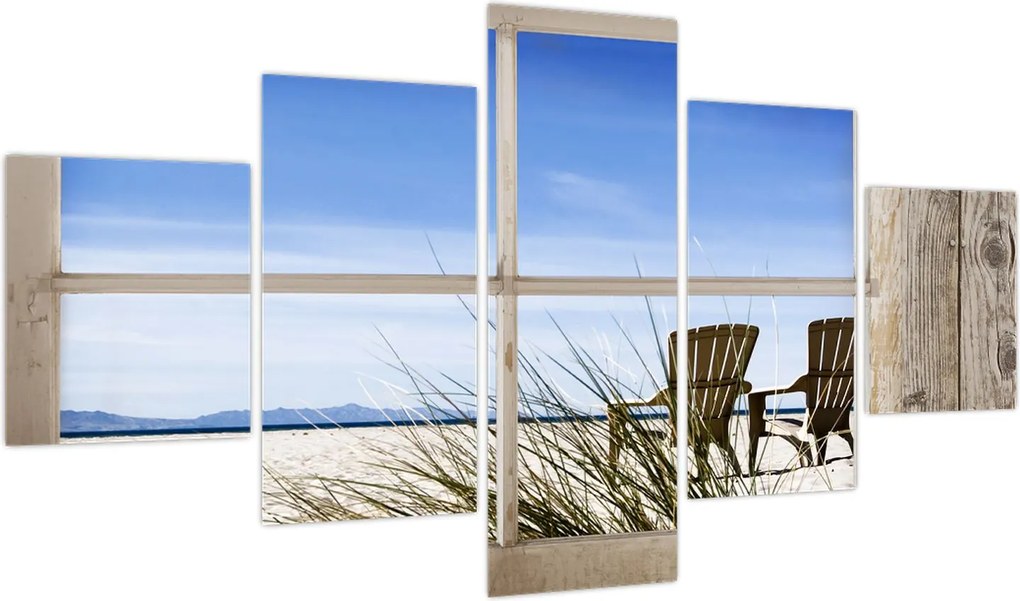 Obraz - Okno z widokiem na plażę (125x70 cm)