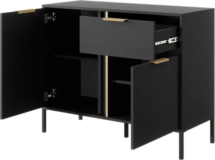 Komoda Zante V – elegancka komoda w kolorze antracytowym ze złotymi detalami, 2-drzwiowa z 1 szufladą