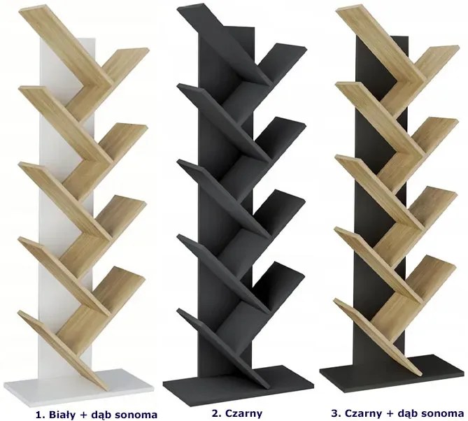 Minimalistyczny regał drzewko biały + dąb sonoma - Figo 3X