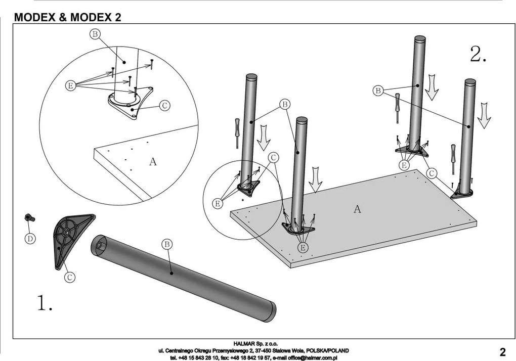 Stół jadalniany na czterech czarnych nogach Modex 2 90
