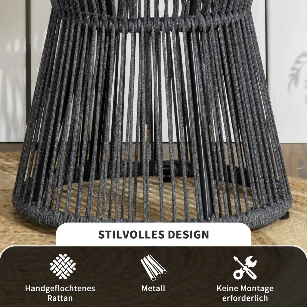 Outsunny Stół Ogrodowy Boho Rattan PE Odporny na Warunki Atmosferyczne Czarny Naturalny 39x39x49cm | Aosom PL