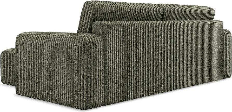 Zielony sztruksowy rozkładany narożnik ze schowkiem (prawostronny/z szezlongiem) Kona – Makamii