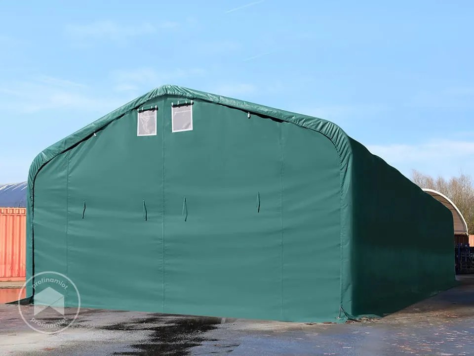 TOOLPORT 6x18m Hala namiotowa - 2,6 m wysokość ścian bocznych z 4,1x2,9m brama, PVC 850, ciemnozielony, ze statyką (podłoże betonowe) - (49416)
