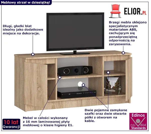 Szafka RTV z dużym blatem dąb sonoma - Galapi 5X 140 cm
