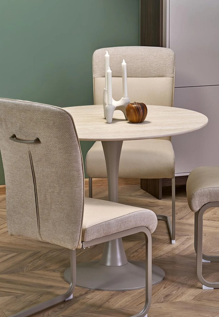 Stół do jadalni okrągły spiek trawertyn/kaszmir na nodze fi90/76 cm TOLIO