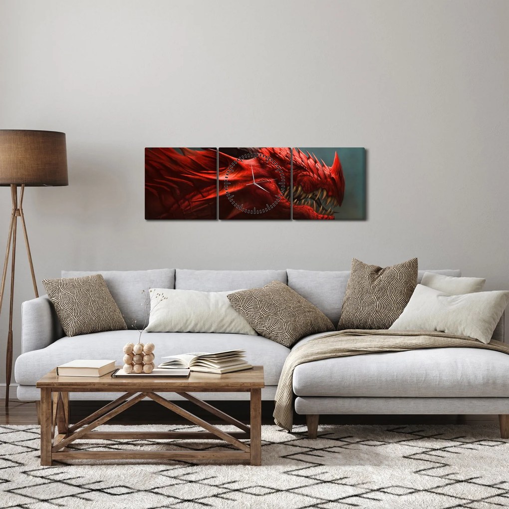 Obraz - Smok (z zegarem) (90x30 cm)