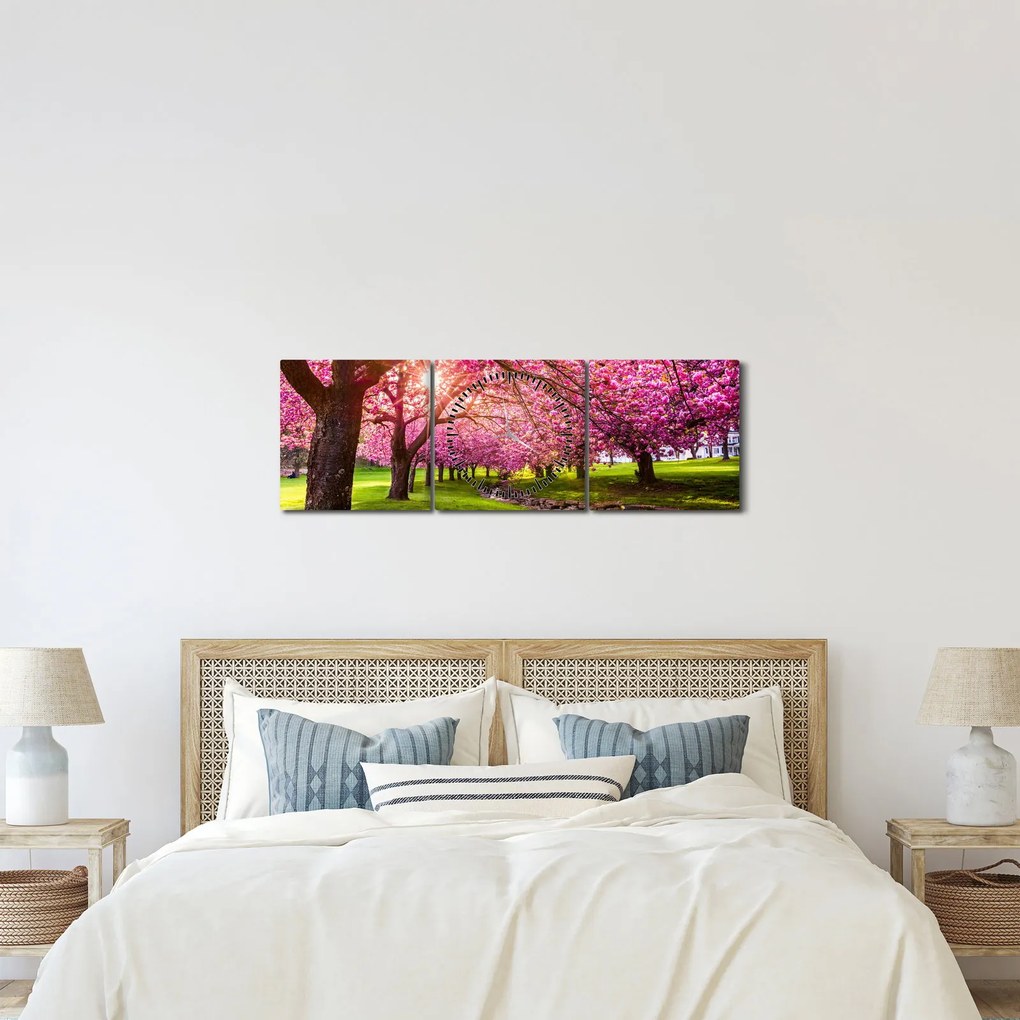 Obraz kwitnących czereśni, Hurd Park, Dover, New Jersey (z zegarem) (90x30 cm)