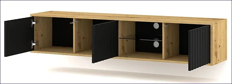 Frezowana ścienna szafka rtv dąb artisan + czarny - Solveno