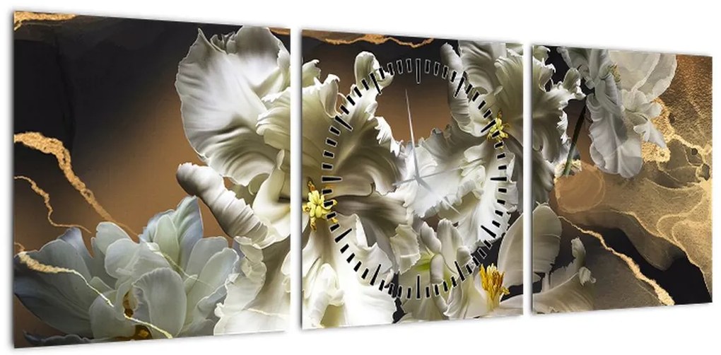 Obraz - Orchidea kwiaty na marmurowym tle (z zegarem) (90x30 cm)