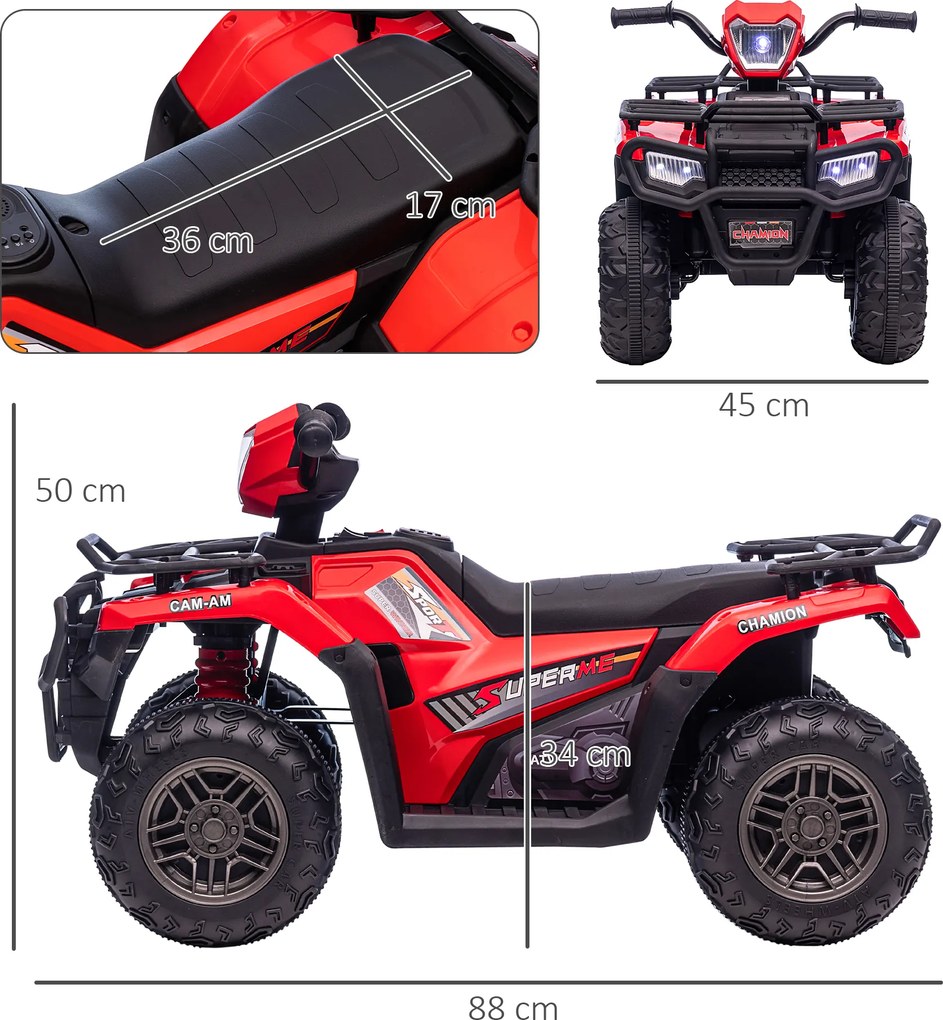 Elektryczny quad dziecięcy HOMCOM, samochód elektryczny, elektryczny quad, pojazd dziecięcy, czerwony