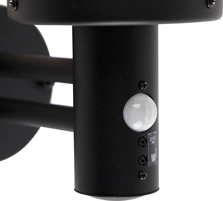 Zewnętrzna lampa ścienna czarna z przezroczystym kloszem z czujnikiem ruchu - Sfera