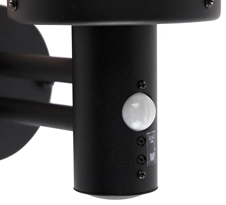 Zewnetrzna Lampa ścienna zewnętrzna czarna z przezroczystym szkłem w tym czujnik ruchu - Sfera Nowoczesny Oswietlenie zewnetrzne