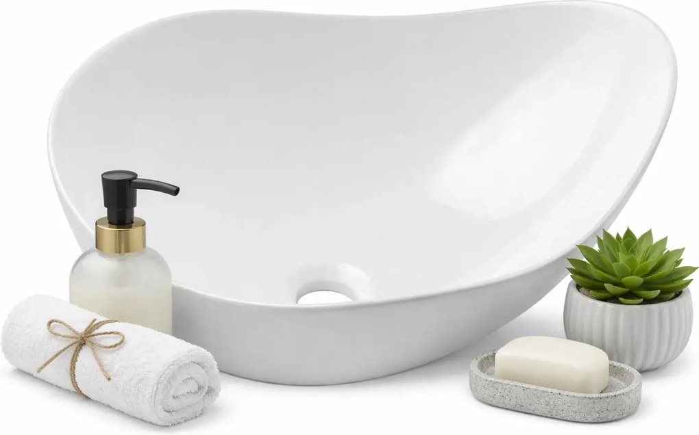 Umywalka biała ceramiczna kształcie o nieregularnym B2-S03