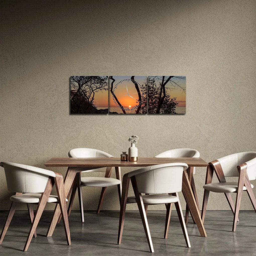 Obraz zachodu słońca (z zegarem) (90x30 cm)
