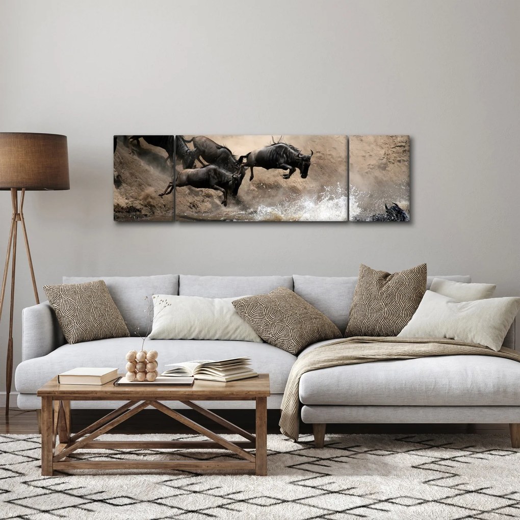 Obraz - Stado antylop gnu (170x50 cm)