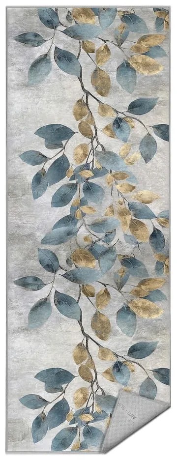 Chodnik w jasnoniebiesko-złotym kolorze odpowiedni do prania 80x200 cm Golden Leaves – Mila Home