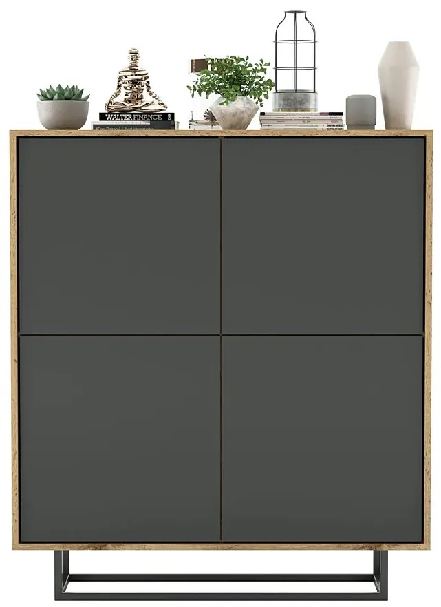 Czterodrzwiowa komoda dąb wotan + grafit W0-S59