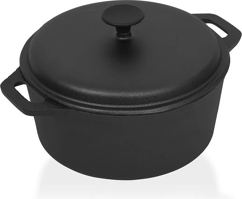 Czarna żeliwna brytfanna Ø26,5 cm 5L - równomierne gotowanie, kompatybilna z gazem, elektrycznością i ogniem