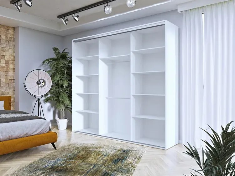 Biała przesuwna szafa z lustrem 275 cm K0-E49