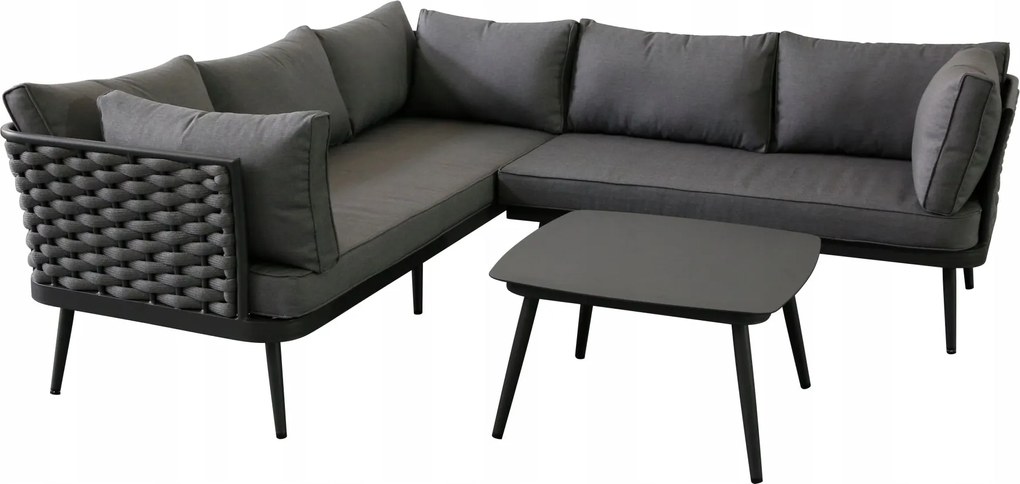 Zestaw mebli ogrodowych szary aluminium narożnik z poduszkami i stolik