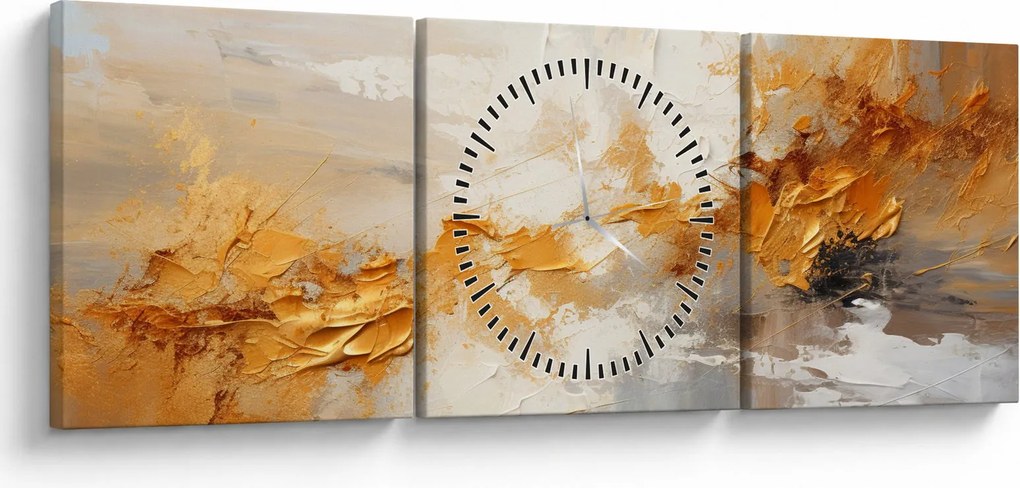 Obraz - Złota tekstura (z zegarem) (90x30 cm)