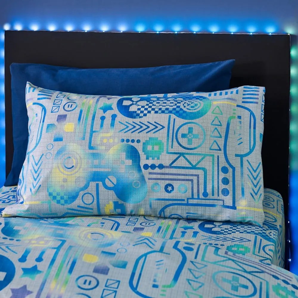 Niebiesko-szara pościel dziecięca dwuosobowa z mikrowłókna 200x200 cm Gamer – Catherine Lansfield