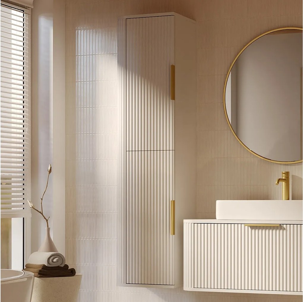 Szafka łazienkowa wysoka - ryflowana - wisząca - 40 cm - Biały - RIVELA