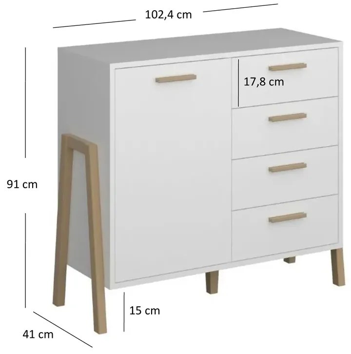 Biała komoda z szufladami w stylu skandynawskim L3-G50