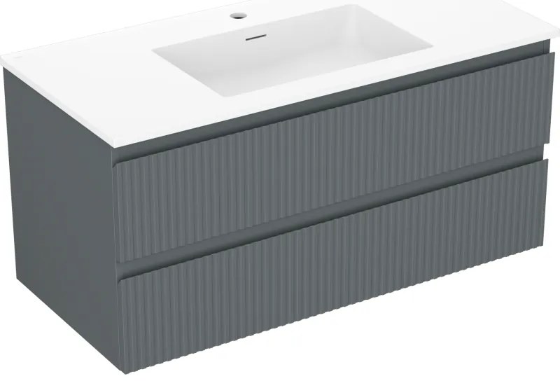 Mexen Rivel szafka łazienkowa 100 cm z umywalką Otis, 2 szuflady, ryflowana , grafit mat/biała mat - 91A20-10047-2-BFF66-W18M0