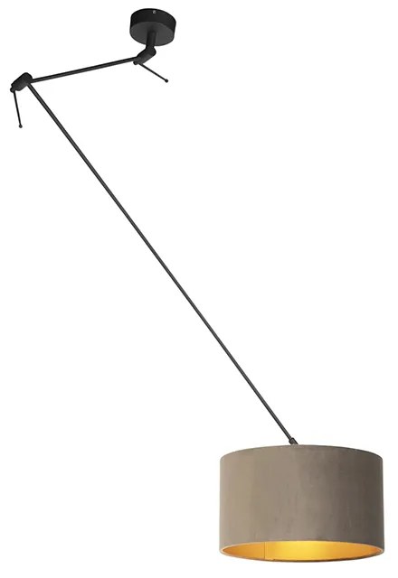 Lampa wisząca czarna z abażurem z weluru w kolorze taupe ze złotem 35 cm - Blitz