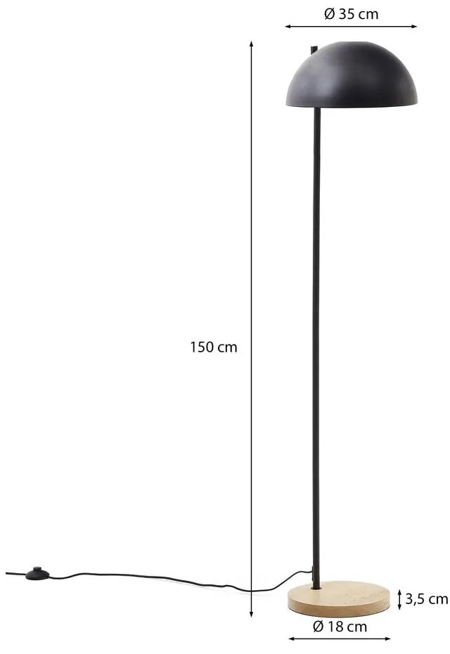 Czarna/w naturalnym kolorze lampa stojąca z metalowym kloszem (wysokość 150 cm) Catlar – Kave Home