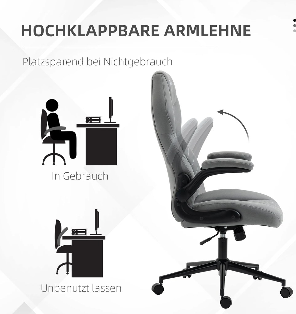 Vinsetto Krzesło Biurowe do Biurka Regulacja Wysokości Podłokietnik 3D 3 Poziomy Siateczka Szare | Aosom PL