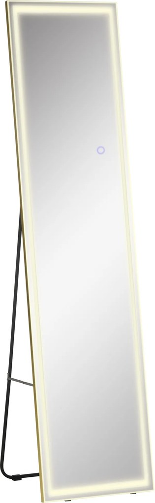 HOMCOM Lusterko z Oświetleniem LED 2 w 1 Wolnostojące Ścienny Regulowane Srebrny 40x37x1565cm | Aosom PL