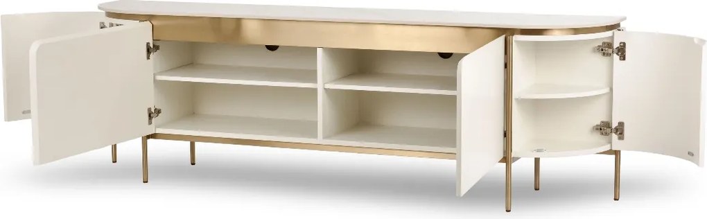 Zaokrąglona szafka RTV glamour Stilig ST120 w kolorze ecru