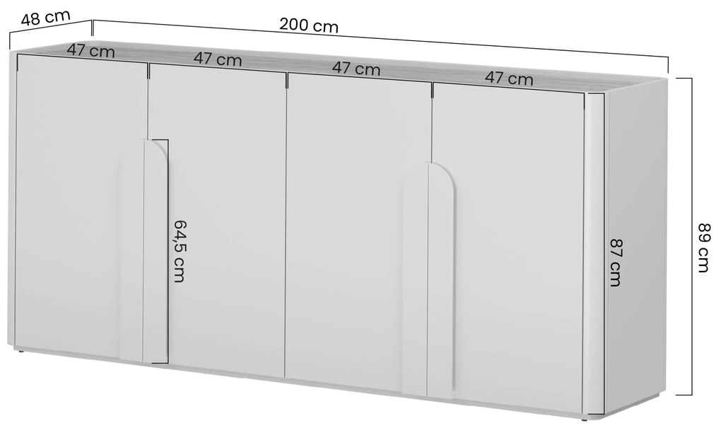 Komoda czterodrzwiowa Amilio 200 cm - kaszmir / dąb olejowany / uchwyty kaszmir