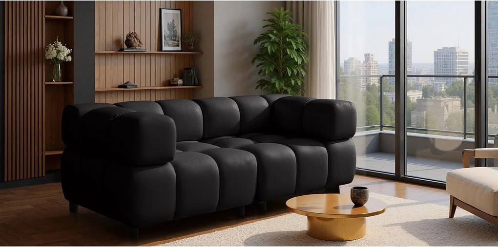 Sofa modułowa trzyosobowa, tkanina welurowa Bluvel, Czarny, Bolla