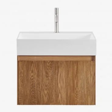 Zestaw Wiszących Mebli Łazienkowych Zintegrowany Z Umywalką Aldeia Popielaty Brąz & Bezlusterkowiec - Sklum