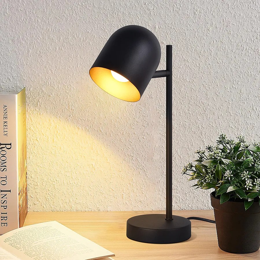 NETTLIFE Lampa stołowa vintage retro lampka nocna przemysłowa lampa stołowa do salonu czarne złoto metal E14 bez żarówki