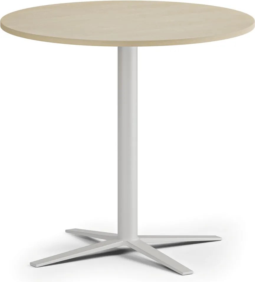 Stolik kawowy AURA, średnica 60 cm, biała podstawa, brzoza