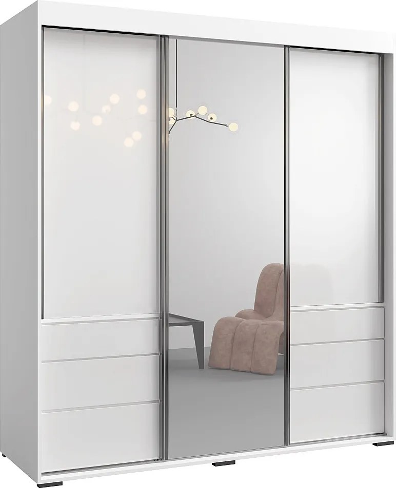 Szafa przesuwna z lustrem Torino 3D1L 180 Biała (lacobel)