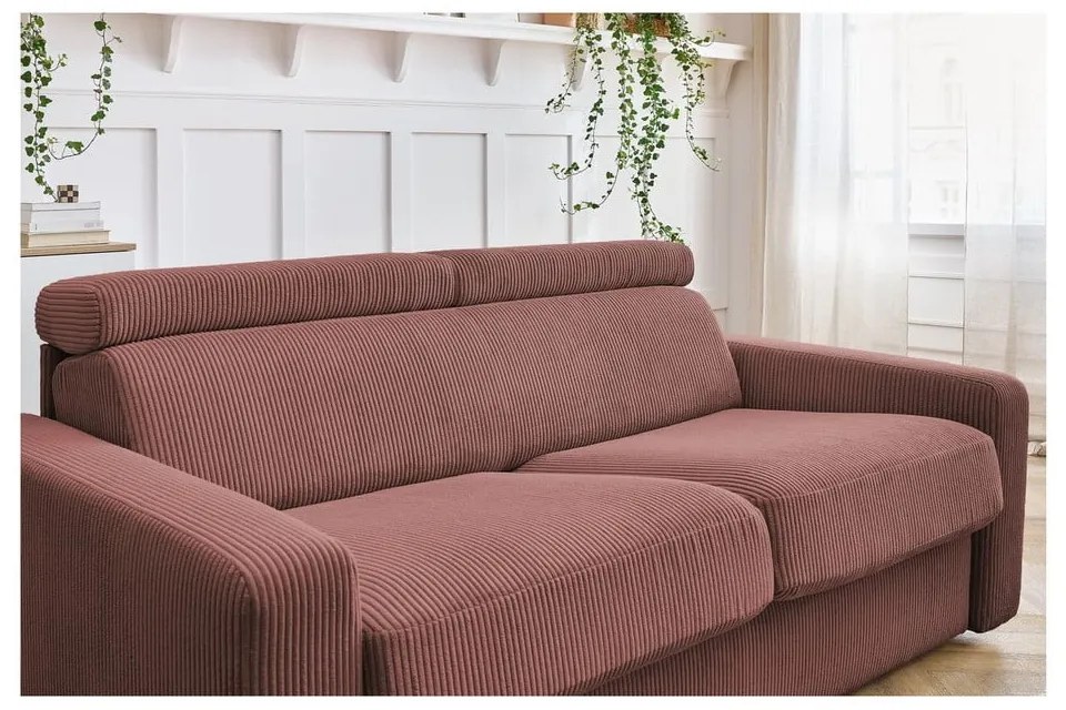 Różowa sztruksowa rozkładana sofa 215 cm Monaco – Bobochic Paris