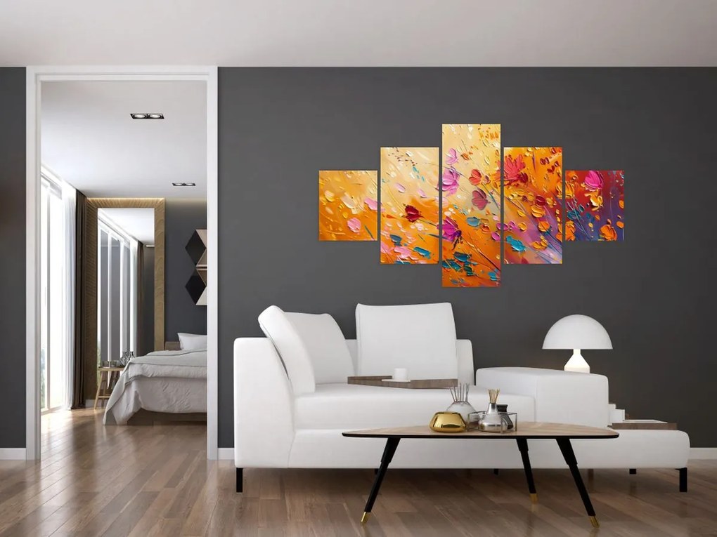 Obraz - Malowanie kolorowych kwiatów (125x70 cm)