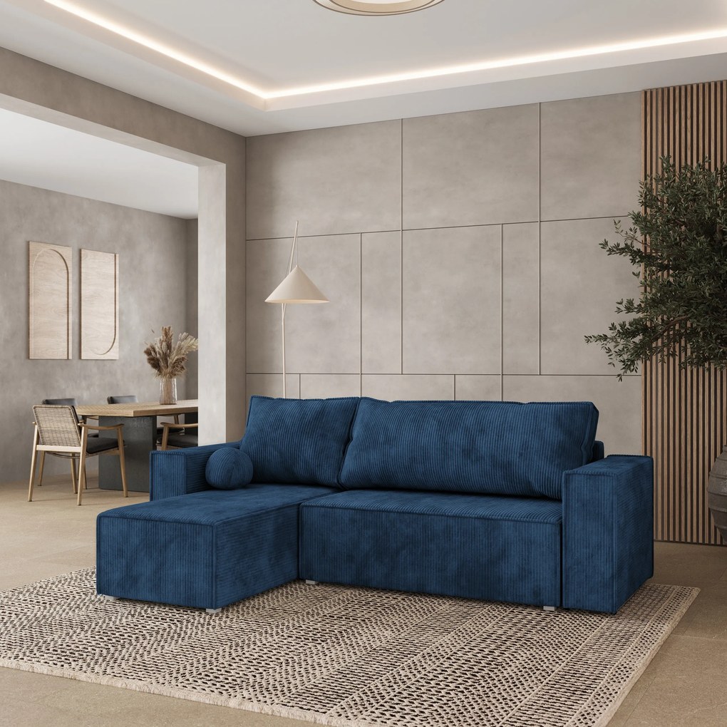 Masseno Narożnik RAVELO z funkcją spania i pojemnikiem na pościel Narozniki L, Rozkładana sofa - Niebieski, POSO 05