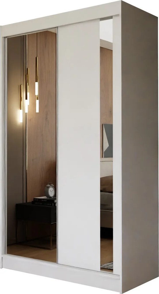 Szafa Przesuwna GRAZIA 120 cm z Lustrem Szafa Dwudrzwiowa Biała