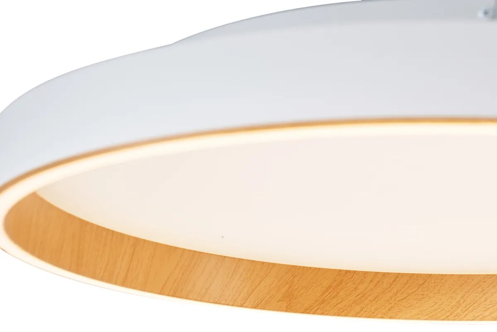 Designerska lampa sufitowa biała z drewnem 60 cm z wbudowaną diodą LED i 3-stopniowym przełącznikiem - IngoDesignerski Oswietlenie wewnetrzne