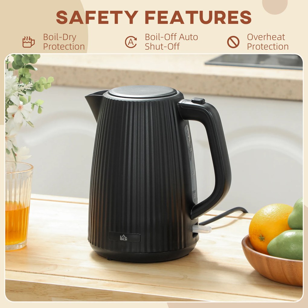 HOMCOM Elektryczny czajnik, 1,7 l, funkcja szybkiego gotowania, 2025 W, z wyjmowanym filtrem kamienia, automatyczne wyłączanie, czarny | Aosom PL